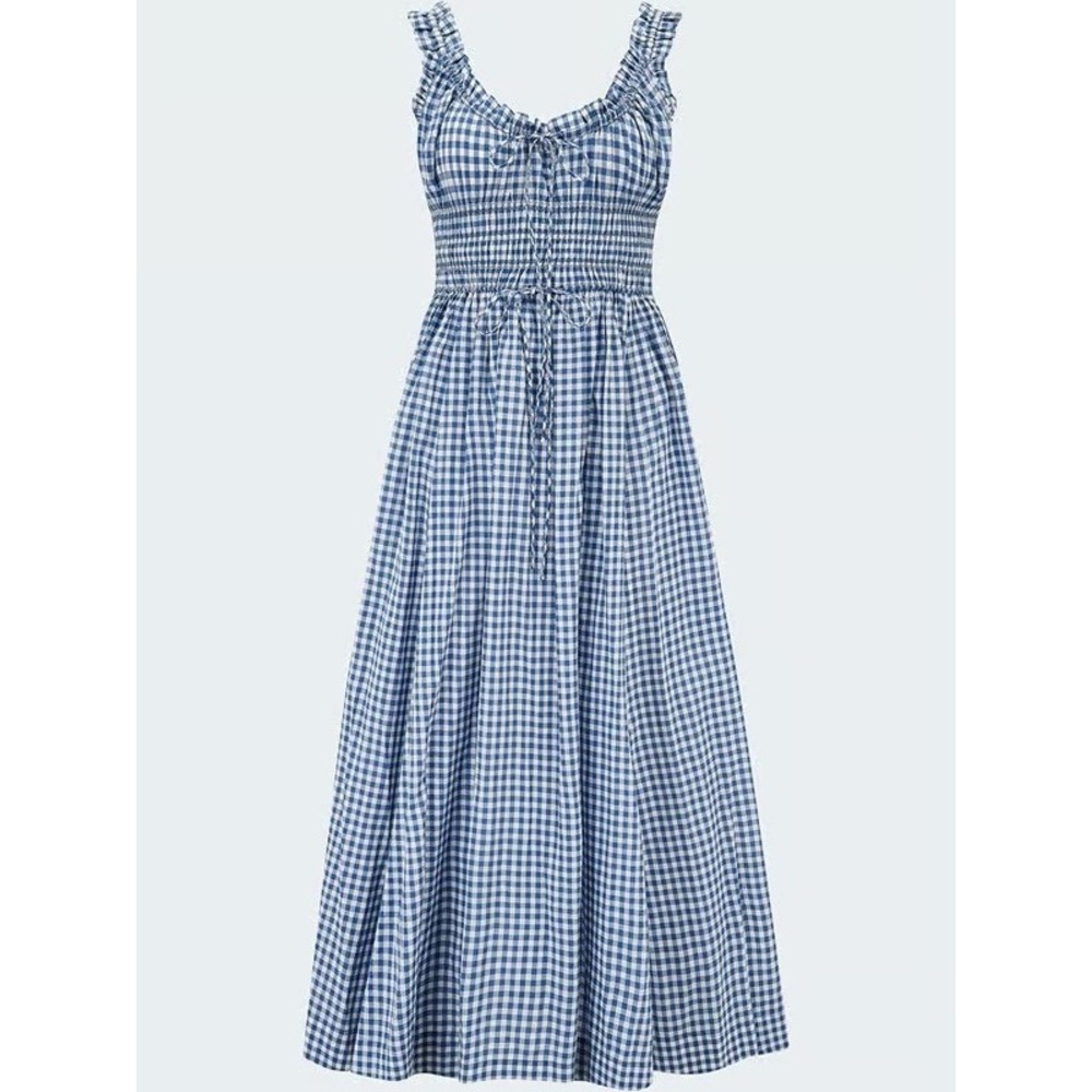 Doen Emmaretta Midi Dress in Blue Gingham Size Medium - Picture 4 of 14